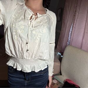 Francesca's Collections White Embroidered Blouse